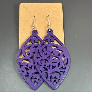 Boho Purple Filigree Cut-Out Design Dangle Earrings